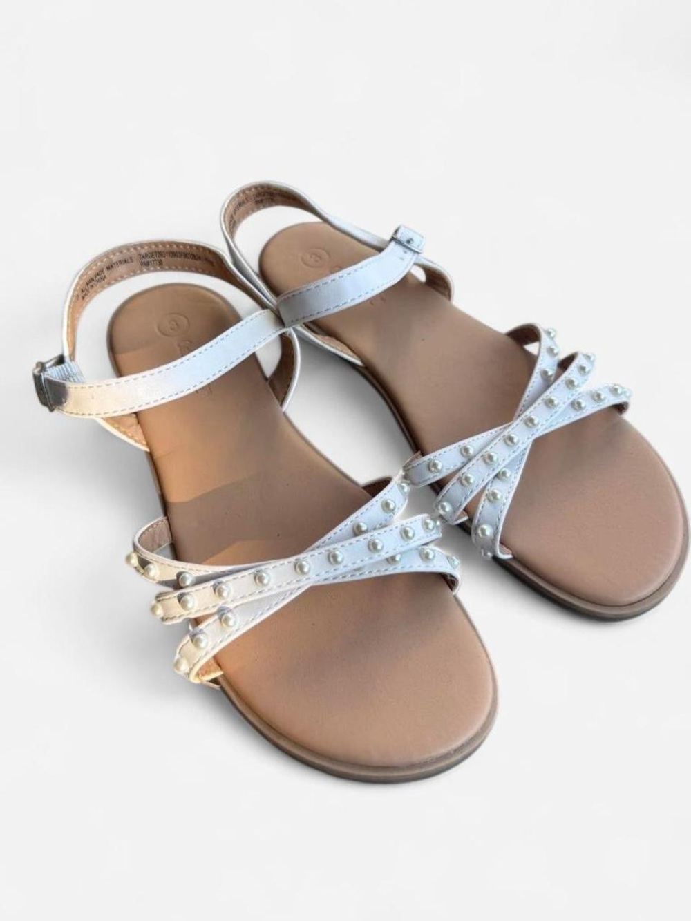 Girls White Sandals Size 3 Pearl-Stud Strappy